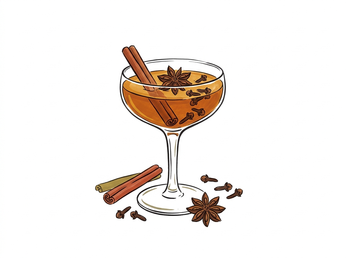 Beverages — hand-drawn cooking illustration of a spiced cocktail glass on a plain white background