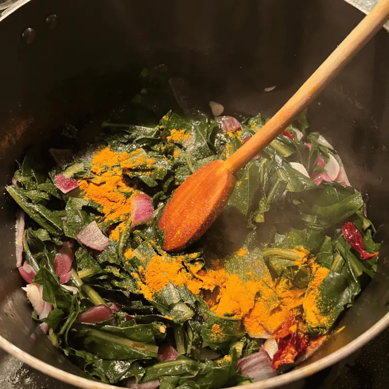 Sauteed Dandelion Greens prep