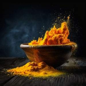 seyonara horizontal wave splash of turmeric powder in artistic c