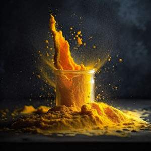 seyonara horizontal wave splash of turmeric powder in artistic f5cc