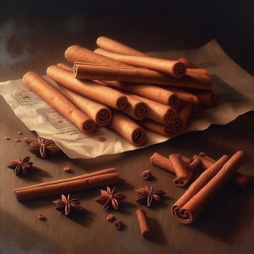 seyonara realistic cinnamon sticks laid on table food art ab