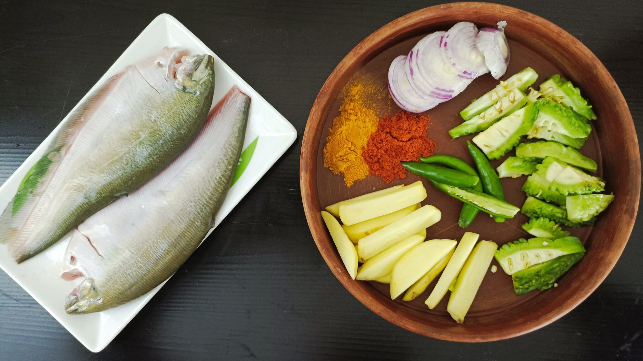 Fish Curry with Bitter Gourd and Potato - ingredients